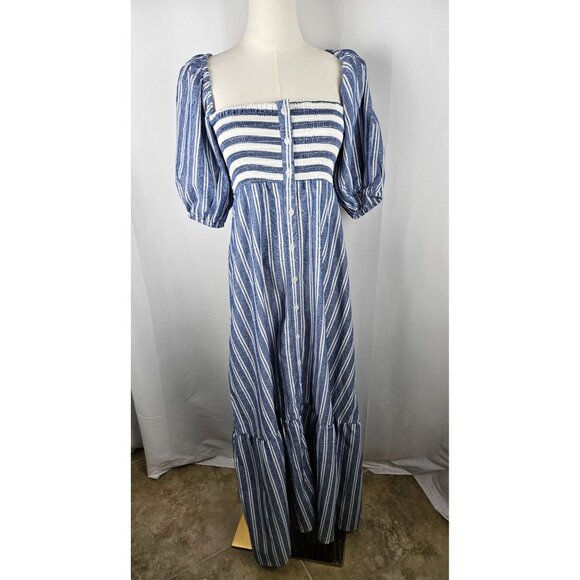 NWOT Emerson Fry Love Tomas Santiago XS/S Maxi Dress Blue Striped Cottagecore - Picture 3 of 10